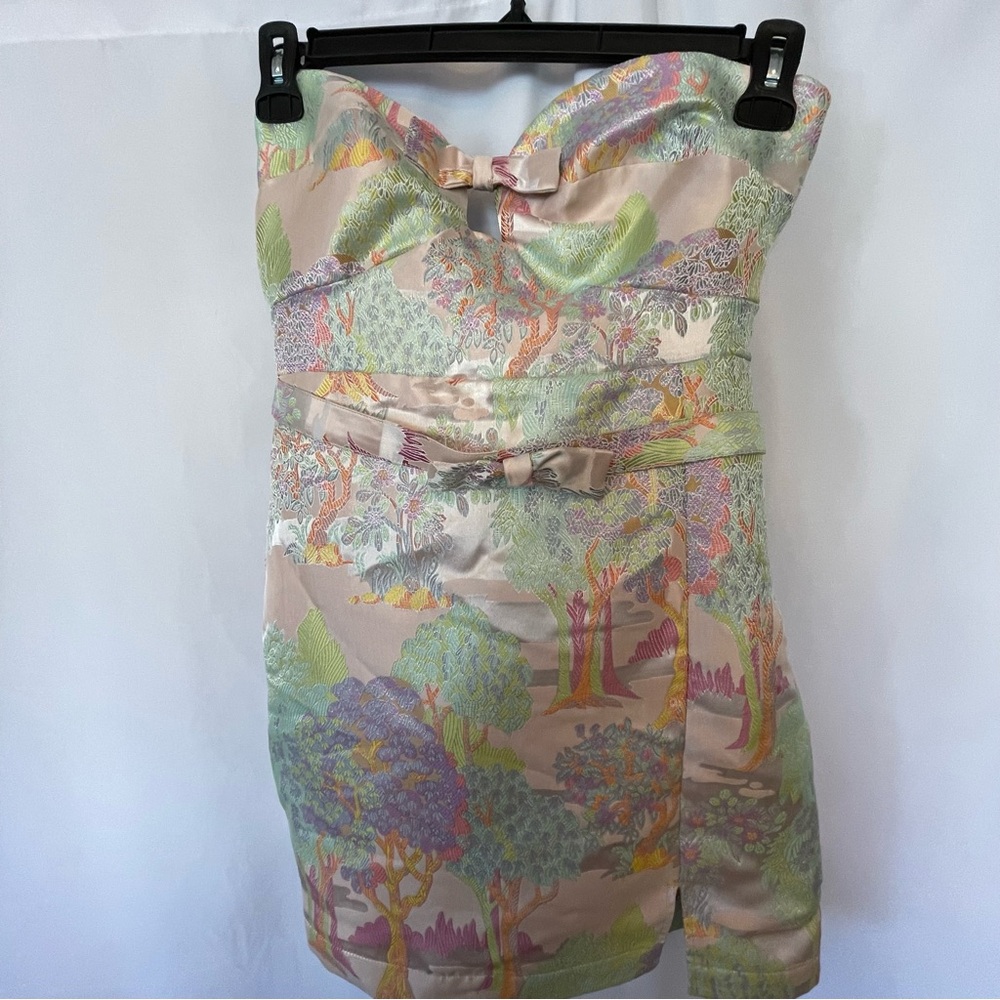 Maeve Pink and Green Strapless mini Dress spring - Picture 3 of 5